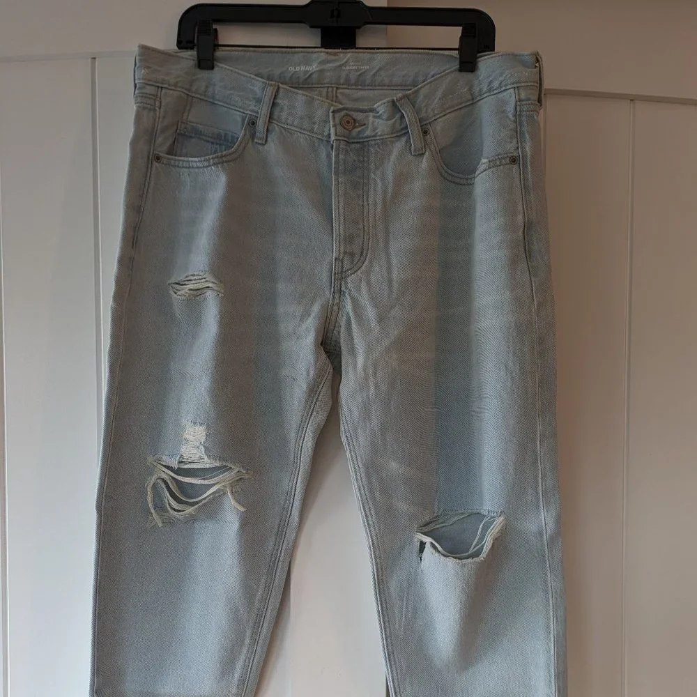 🌸 NWT Old Navy Mid-Rise Slouchy Taper Light Non-Stretch 12P Knee Ripped Jeans - Picture 4 of 12
